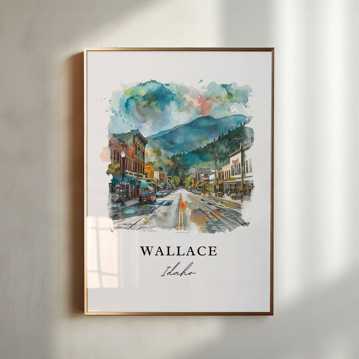 Wallace Idaho Wall Art, Wallace ID Print, Wallace ID Watercolor Art, Shoshone County ID Gift,