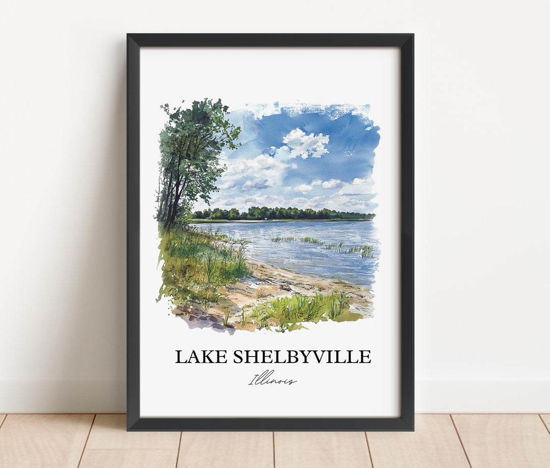 Lake Shelbyville Wall Art, Shelby County Print, Illinois Watercolor, Lake Shelbyville Gift, Travel Print, Travel Poster, Housewarming Gift