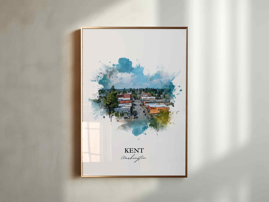 Kent Washington Wall Art, Kent Print, Kent Watercolor Art, Kent WA Gift, Travel Print, Travel Poster, Housewarming Gift