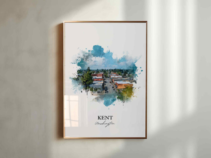 Kent Washington Wall Art, Kent Print, Kent Watercolor Art, Kent WA Gift, Travel Print, Travel Poster, Housewarming Gift
