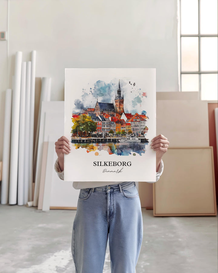 Silkeborg, Denmark – Watercolor Art Print of Jutlandic Peninsula