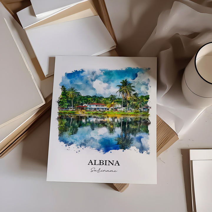 Albina Suriname Wall Art, Marowijne Print, Suriname Watercolor Art, Albina Suriname Gift, Travel Print, Travel Poster, Housewarming Gift