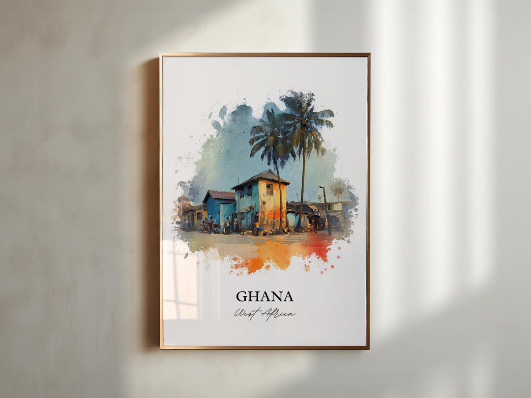 Ghana Wall Art, Ghana Print, Ghana Watercolor Art, Ghana Gift, Travel Print, Travel Poster, Housewarming Gift