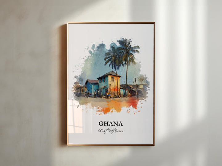 Ghana Wall Art, Ghana Print, Ghana Watercolor Art, Ghana Gift, Travel Print, Travel Poster, Housewarming Gift