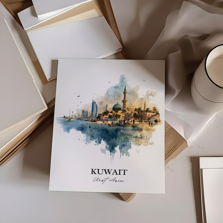 Kuwait Wall Art, Kuwait Print, Kuwait Watercolor Art, Kuwait Gift, Travel Print, Travel Poster, Housewarming Gift