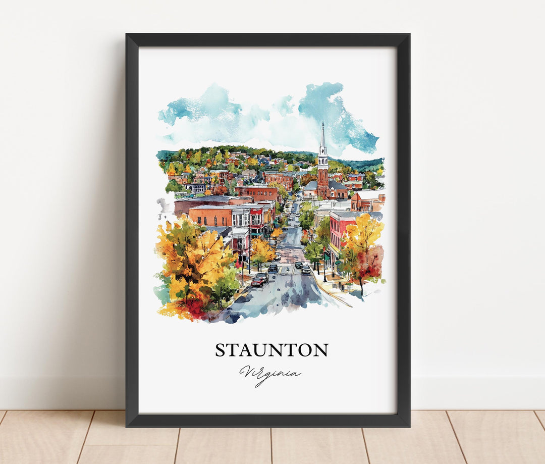Staunton VA Wall Art, Staunton Print, Virginia Watercolor Art, Staunton Virginia Gift, Travel Print, Travel Poster, Housewarming Gift