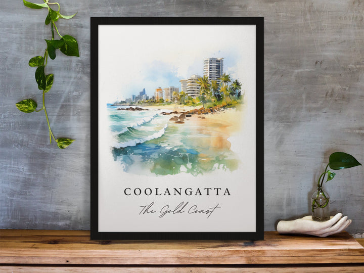 Coolangatta traditional travel art - Gold Coast Aus, Coolangatta poster print, Wedding gift, Birthday present, Custom Text, Perfect Gift