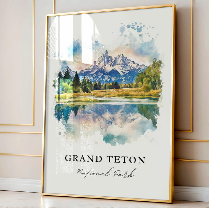 Grand Tetons Wall Art, Tetons Print, The Tetons Watercolor Art, Grand Tetons Park Gift,