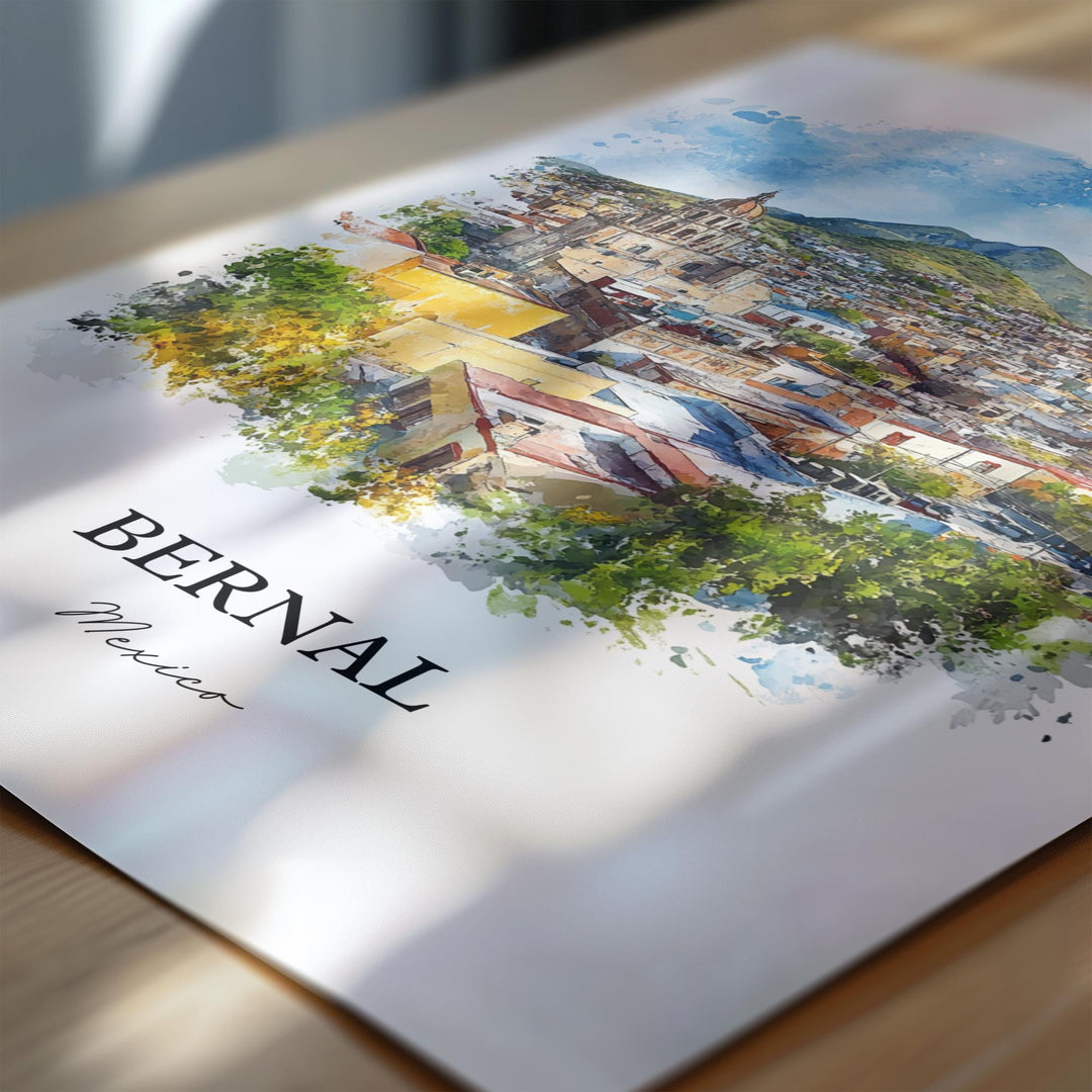 Bernal Mexico Wall Art, Querétaro Print, Mexico Watercolor Art, Bernal Mexico Gift, Travel Print, Travel Poster, Housewarming Gift