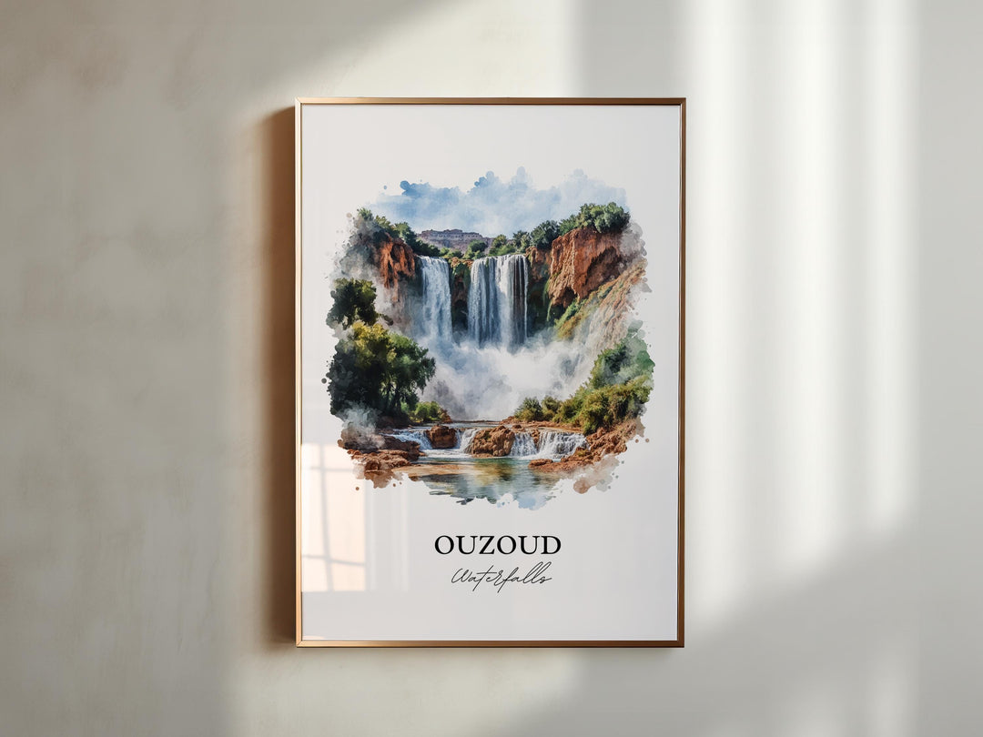Ouzoud Waterfalls Wall Art, Azilal Print, Morocco Watercolor Art, Ouzoud Waterfalls Gift, Travel Print, Travel Poster, Housewarming Gift