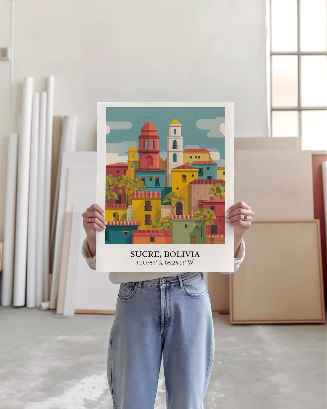 Sucre Bolivia Art, Sucre Retro Travel Art, Sucre Home Decor, Sucre Bolivia Gift, Bolivia Travel Art, Travel Prints, Housewarming Gift