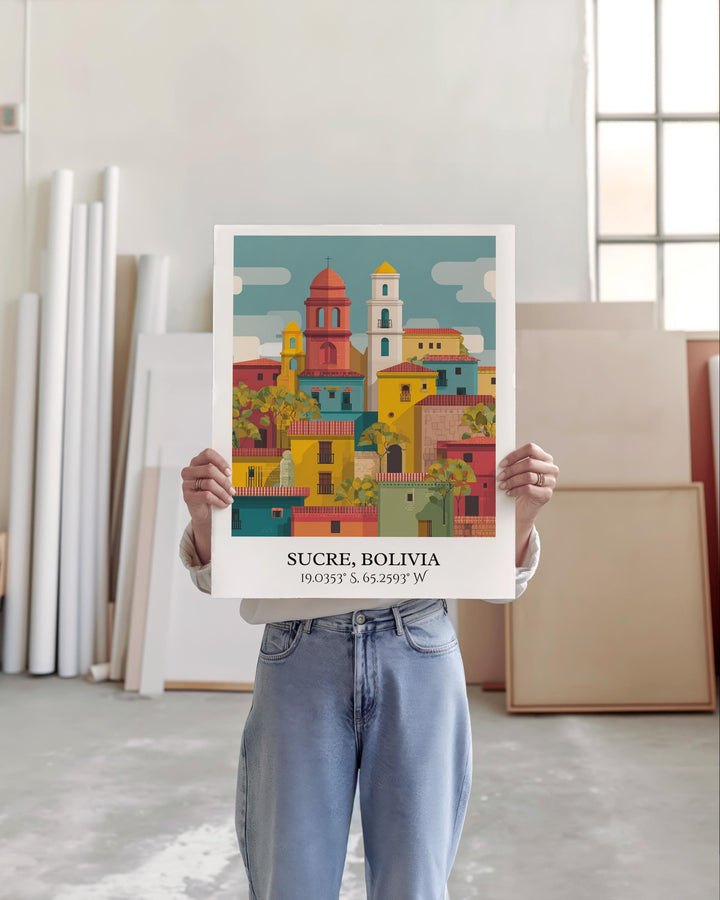 Sucre Bolivia Art, Sucre Retro Travel Art, Sucre Home Decor, Sucre Bolivia Gift, Bolivia Travel Art, Travel Prints, Housewarming Gift
