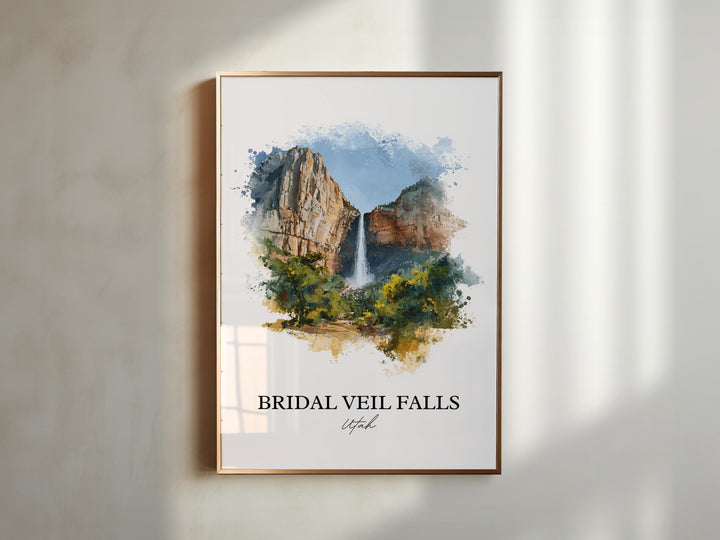 Bridal Veil Falls Wall Art, Provo Canyon Print, Utah Watercolor Art, Bridal Veil Falls Gift, Travel Print, Travel Poster, Housewarming Gift