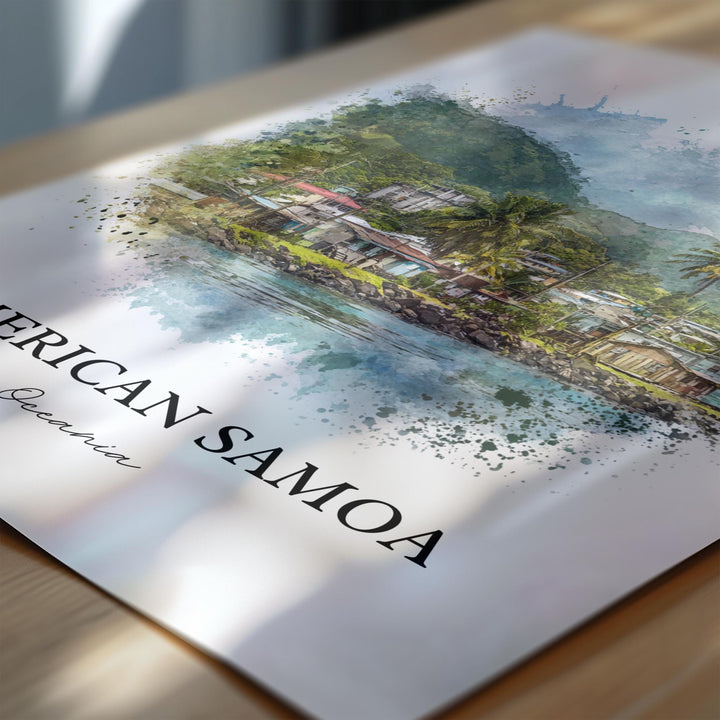 American Samoa Wall Art, Samoa Print, Samoa Watercolor Art, American Samoa Gift, Travel Print, Travel Poster, Housewarming Gift