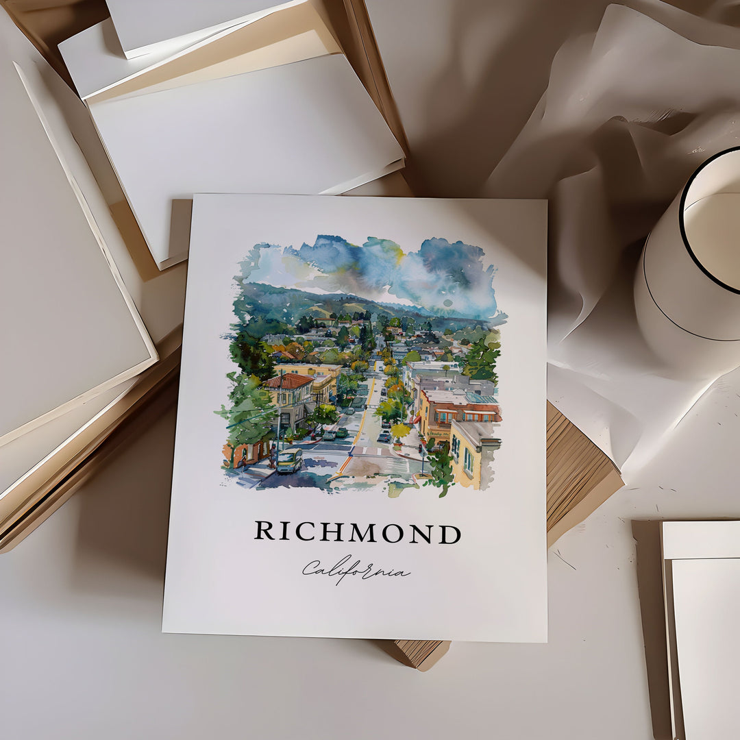 Richmond California Wall Art, Richmond Print, Richmond Watercolor Art, Richmond Gift,