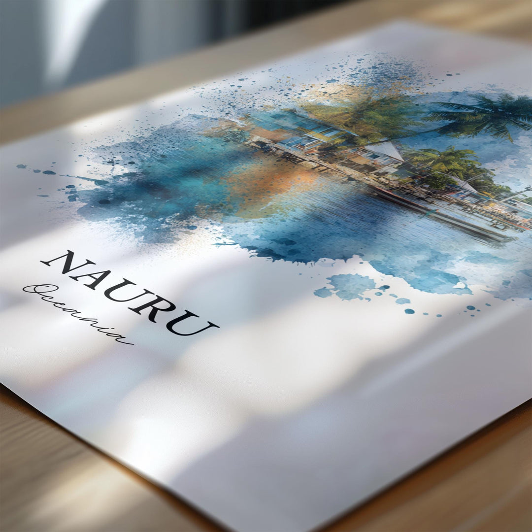 Nauru Wall Art, Nauru Print, Nauru Island Watercolor Art, Nauru Gift, Travel Print, Travel Poster, Housewarming Gift