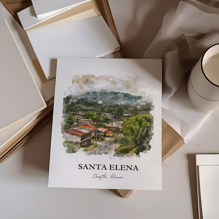 Santa Elena Wall Art, Monteverde Print, Costa Rica Watercolor Art, Santa Elena Gift, Travel Print, Travel Poster, Housewarming Gift