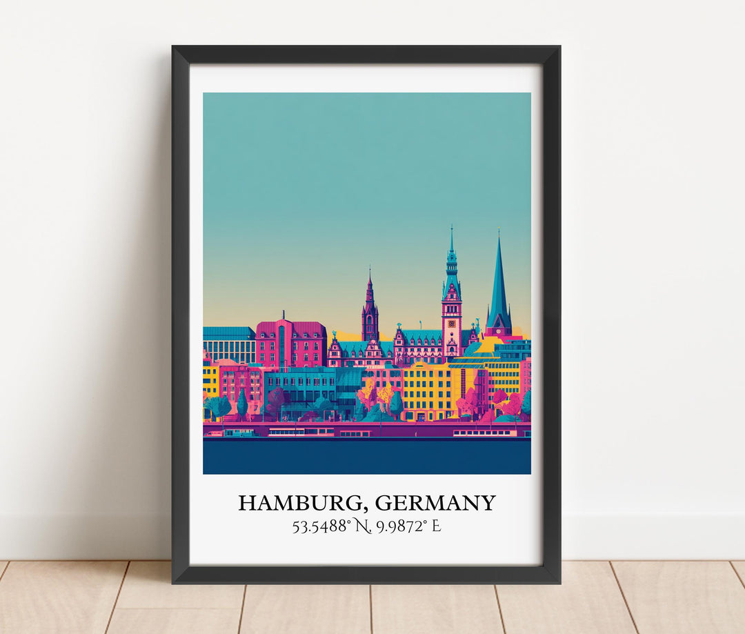 Hamburg Germany Art, Hamburg Retro Travel Art, Germany Home Decor, Germany Gift, Germany Travel Art, Travel Prints, Housewarming Gift