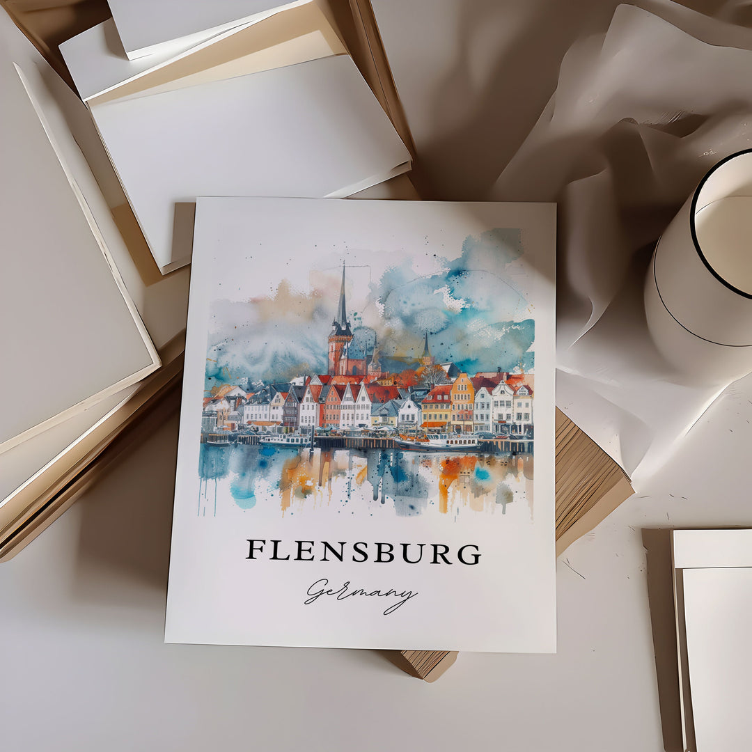 Flensburg Germany Art, Flensburg Print, Flensburg Watercolor Art, Flensburg Germany Gift,