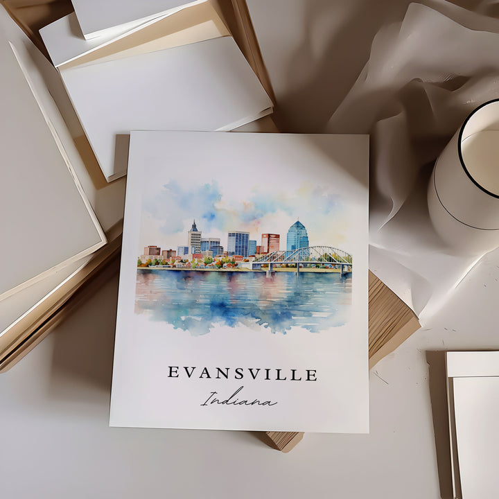 Evansville traditional travel art - Illinois, Evansville poster, Wedding gift, Birthday present, Custom Text, Personalized Gift