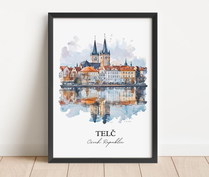 Telc Wall Art, Vysocina Region Print, Czech Republic Watercolor, Telc Czech Republic Gift, Travel Print, Travel Poster, Housewarming Gift