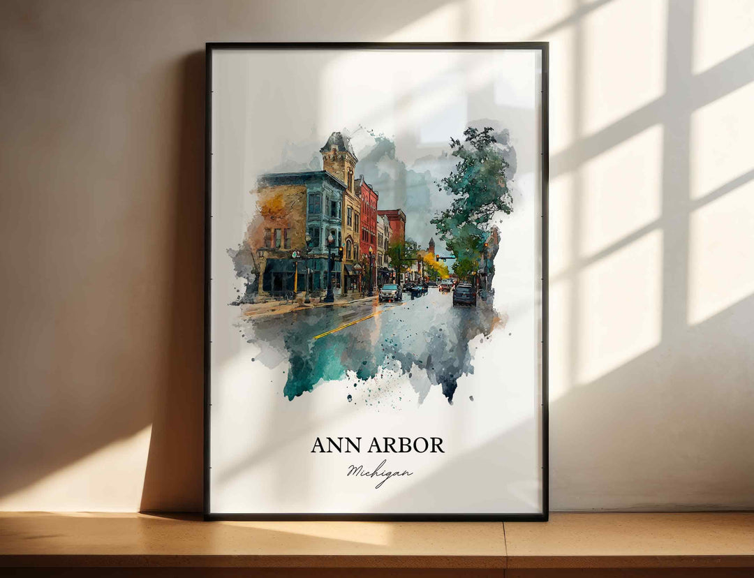 Ann Arbor, Michigan Wall Art, Michigan Print, Ann Arbor Watercolor Art, Ann Arbor Michigan Gift, Travel Print, Travel Poster, Housewarming Gift