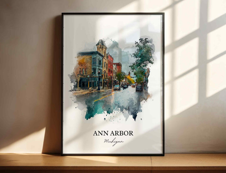Ann Arbor, Michigan Wall Art, Michigan Print, Ann Arbor Watercolor Art, Ann Arbor Michigan Gift, Travel Print, Travel Poster, Housewarming Gift