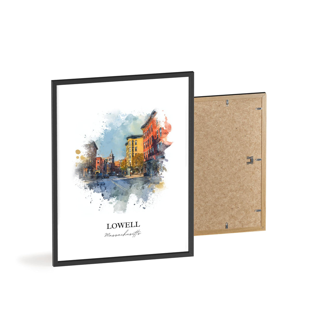 Lowell MA Wall Art, Lowell Print, Lowell Massachusetts Watercolor Art, Middlesex County Gift, Travel Print, Travel Poster, Housewarming Gift