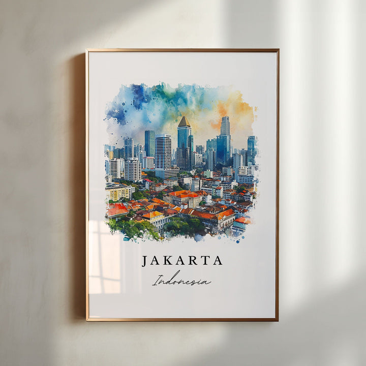 Jakarta watercolor travel art - Indonesia, Jakarta print, Jakarta Wedding gift, Birthday present, Custom Text, Perfect Gift