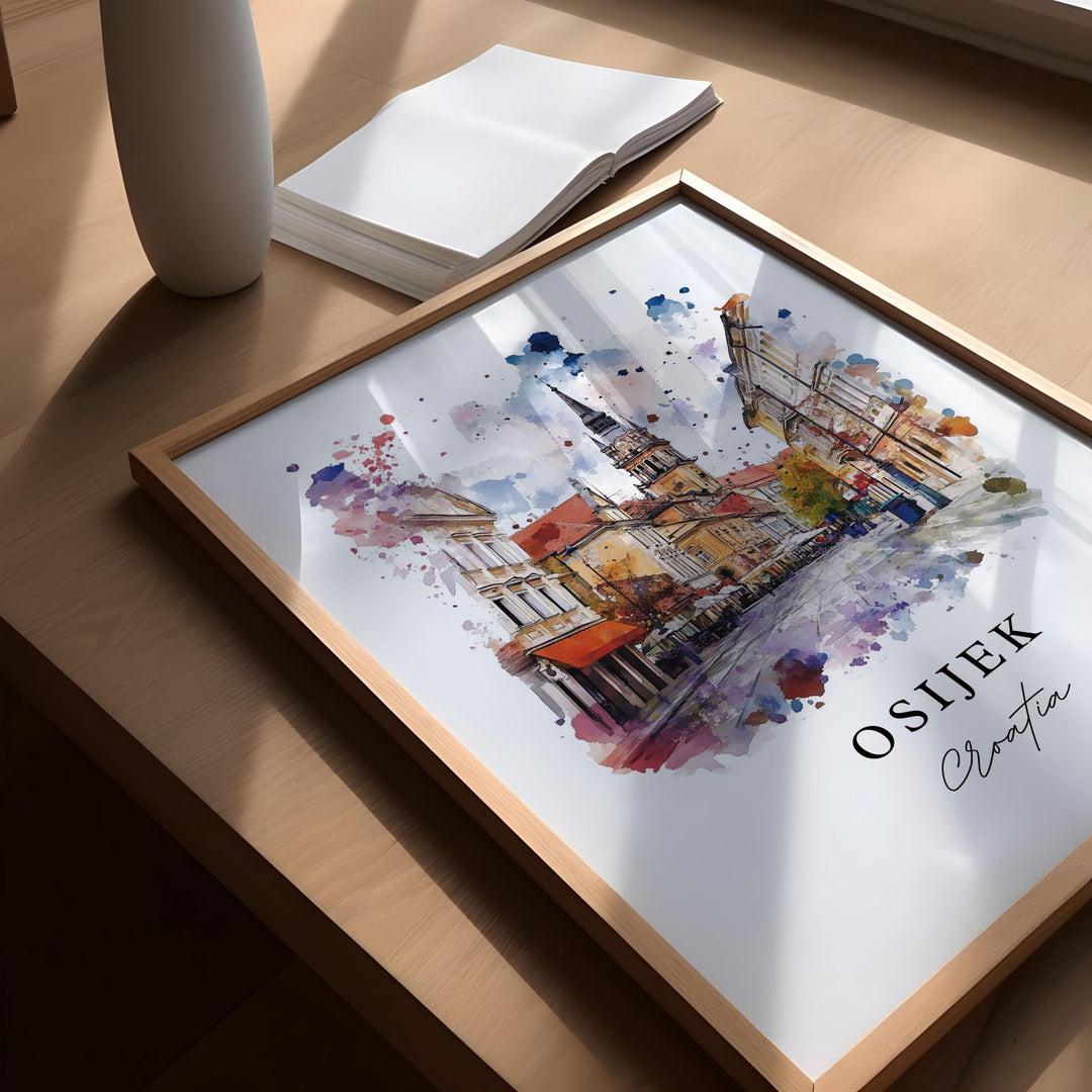 Osijek Croatia Wall Art, Osijek Print, Osijek Watercolor Art, Osijek Croatia Gift,