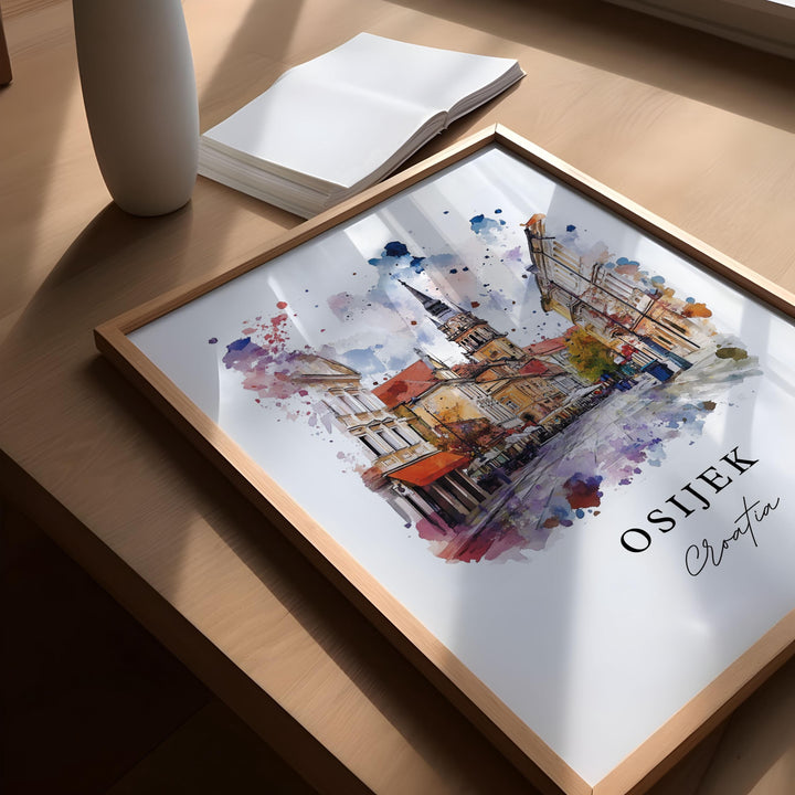 Osijek Croatia Wall Art, Osijek Print, Osijek Watercolor Art, Osijek Croatia Gift,