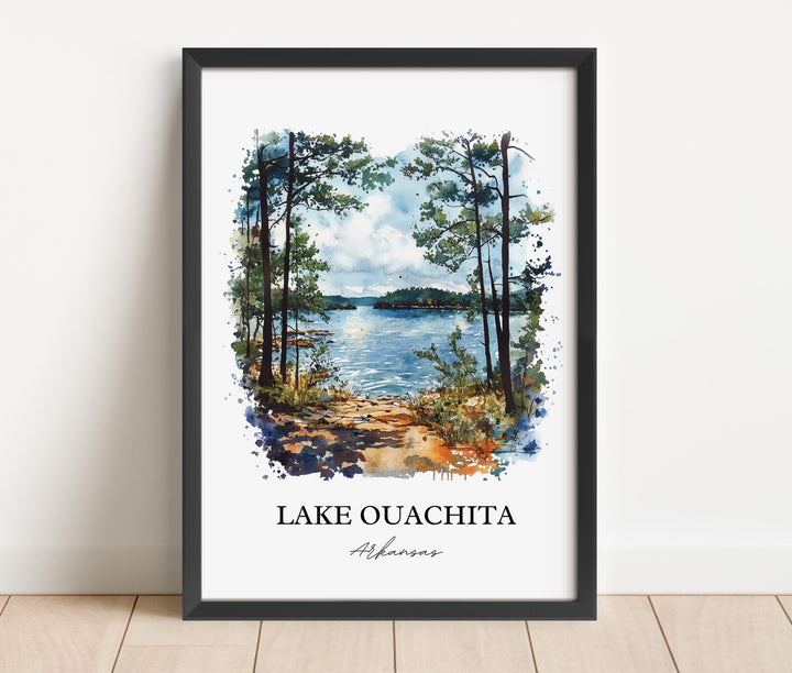 Lake Ouachita Wall Art, Ouachita Forest Print, Arkansas Watercolor Art, Lake Ouachita Gift, Travel Print, Travel Poster, Housewarming Gift