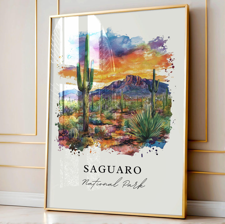 Saguaro National Park Art, Pima County Print, Saguaro Watercolor Art, Pima Arizona Gift,