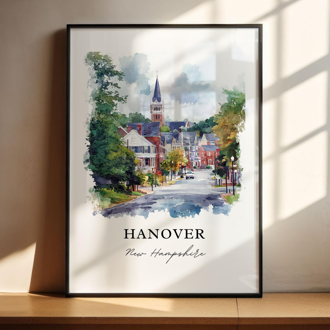 Hanover NH Wall Art, Hanover Print, Hanover Town NH Watercolor Art, New Hampshire Gift, Travel Print, Travel Poster, Housewarming Gift
