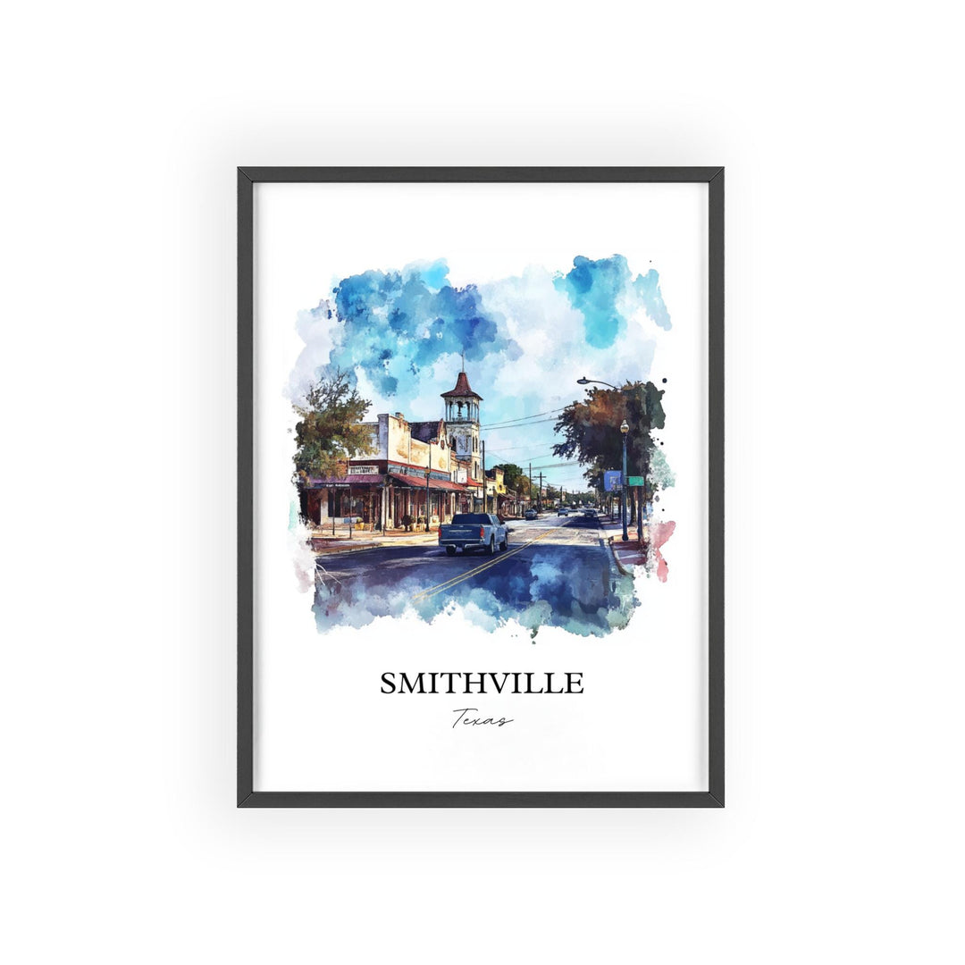 Smithville TX Wall Art, Bastrop County Print, Texas Watercolor Art, Smithville Texas Gift, Travel Print, Travel Poster, Housewarming Gift