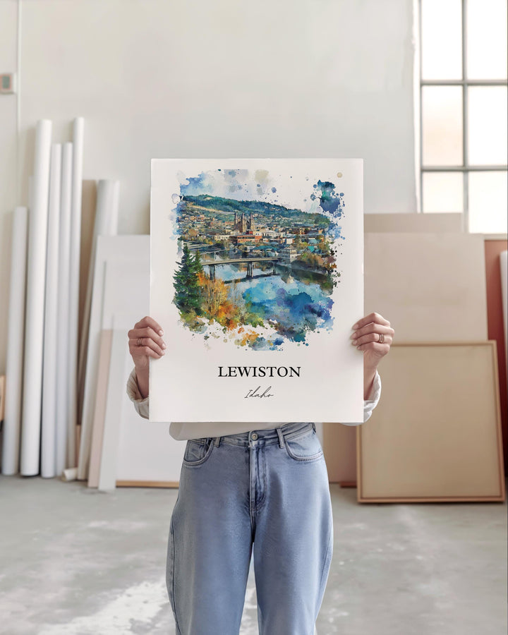 Lewiston Idaho Wall Art, Lewiston ID Print, Idaho Watercolor Art, Nez Perce County Gift, Travel Print, Travel Poster, Housewarming Gift