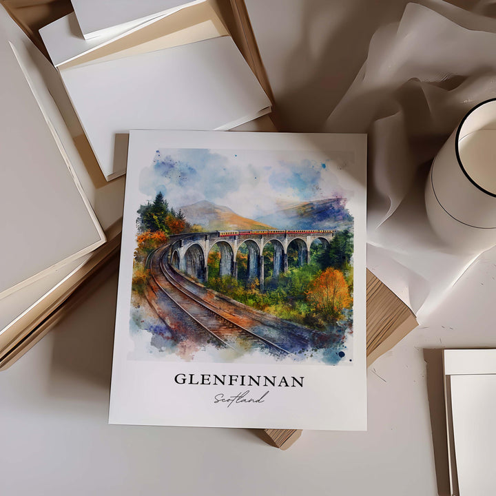 Glenfinnan Wall Art, Glenfinnan Scotland Print, Glenfinnan Watercolor Art, Glenfinnan Gift,