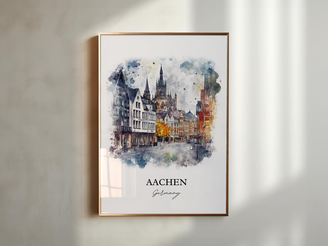 Aachen Germany Wall Art, Cologne Print, Germany Watercolor Art, Aachen Gift, Travel Print, Travel Poster, Housewarming Gift