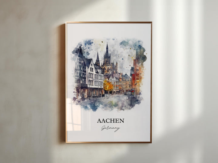 Aachen Germany Wall Art, Cologne Print, Germany Watercolor Art, Aachen Gift, Travel Print, Travel Poster, Housewarming Gift
