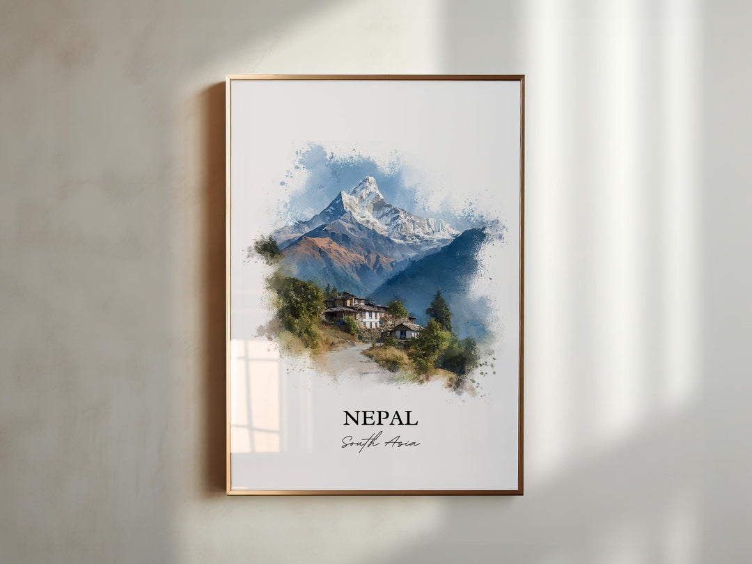Nepal Wall Art, Nepal Print, Nepal Watercolor Art, Nepal Country Gift, Travel Print, Travel Poster, Housewarming Gift