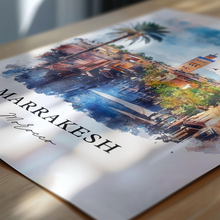Marrakesh Wall Art, Marrakesh Print, Marrakesh Watercolor Art, Marrakesh Morocco Gift, Travel Print, Travel Poster, Housewarming Gift