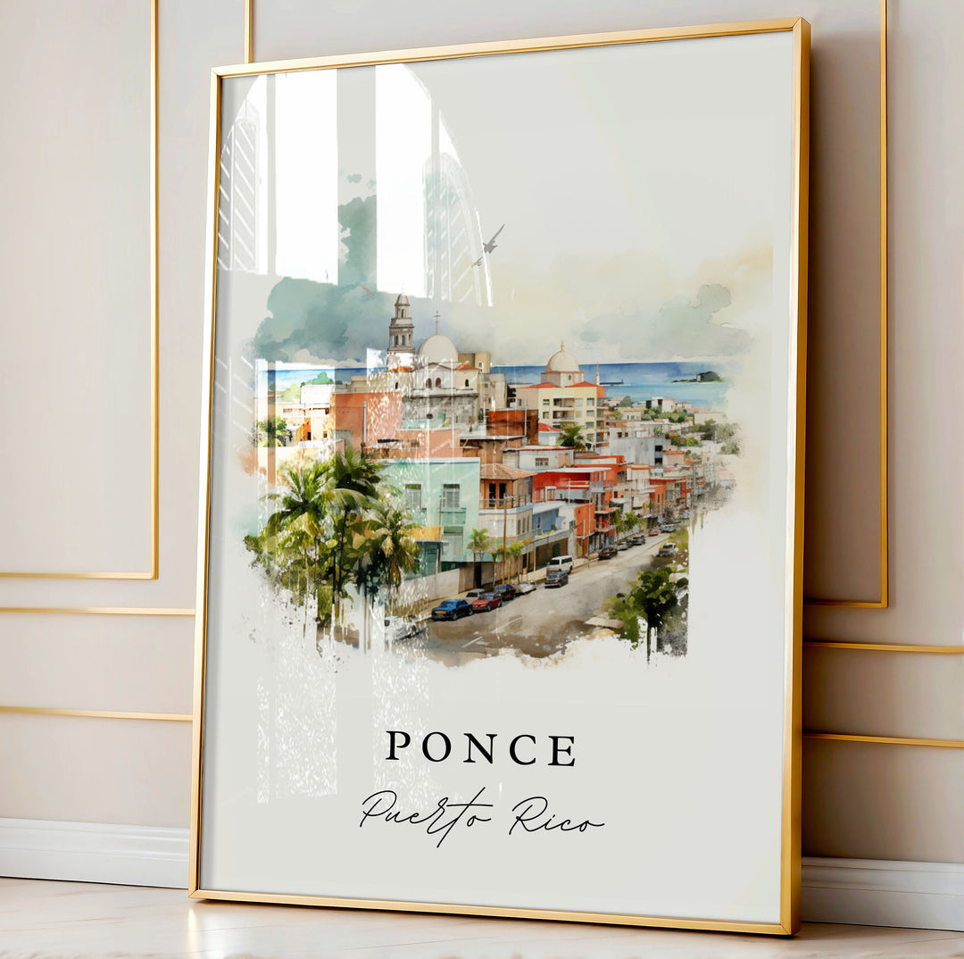 Ponce traditional travel art - Puerto Rico, Ponce poster, Wedding gift, Birthday present, Custom Text, Personalized Gift