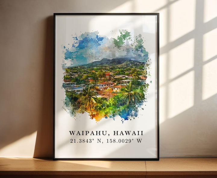 Waipahu Wall Art, Waipahu Print, Oahu Watercolor Art, Oahu Hawaii Gift,