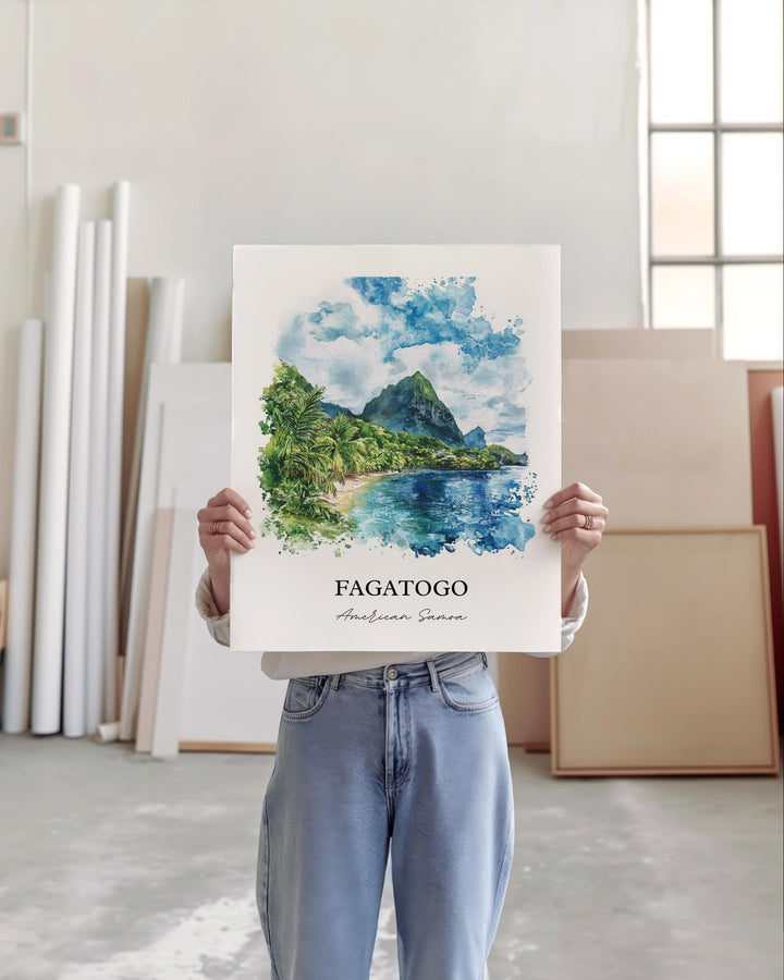 Fagatogo Wall Art, Pago Pago Print, American Samoa Watercolor Art, Fagatogo Gift, Travel Print, Travel Poster, Housewarming Gift