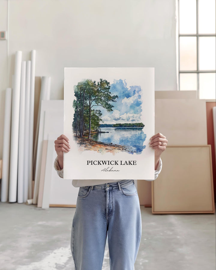 Pickwick Lake Wall Art, Alabama Print, Alabama Watercolor Art, Pickwick Lake AL Gift, Travel Print, Travel Poster, Housewarming Gift