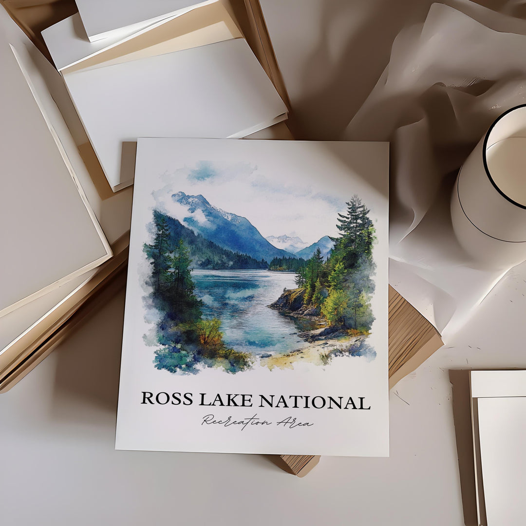Ross Lake WA Wall Art, North Cascade Print, Washington State Watercolor Art, Ross Lake Gift, Travel Print, Travel Poster, Housewarming Gift