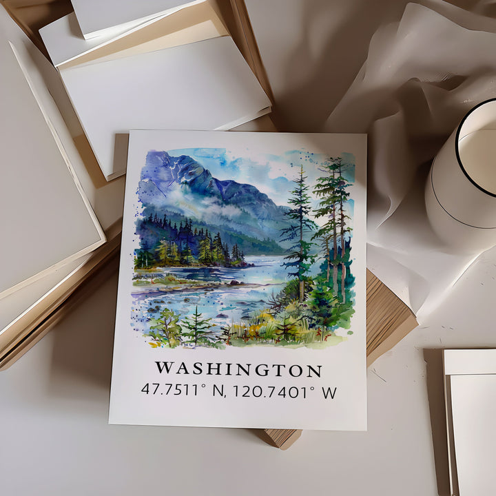 Washington State Wall art - Washington print with coordinates, Framed or Unframed Options - WA Birthday present, Personalization Available