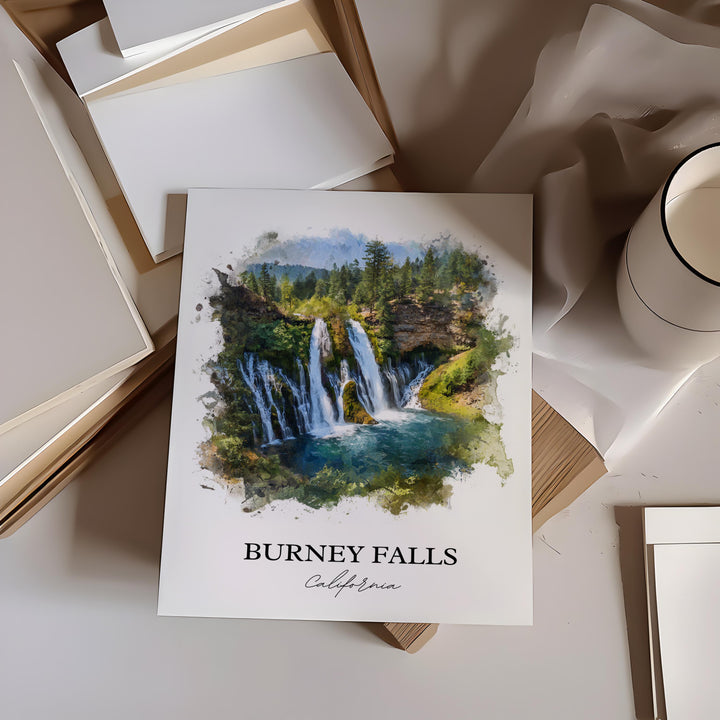 Burney Falls Wall Art, Shasta County Print, California Watercolor Art, Burney Falls Gift, Travel Print, Travel Poster, Housewarming Gift