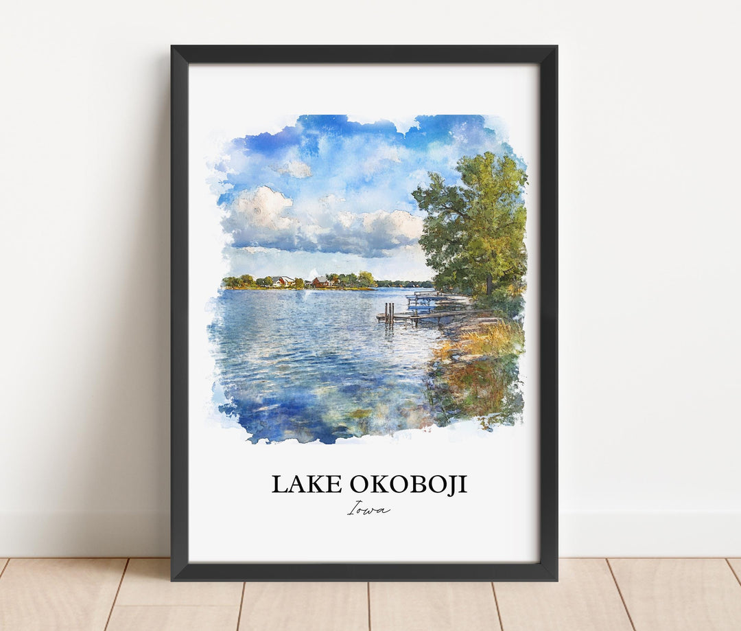 Lake Okoboji Wall Art, Dickinson County Print, Iowa Watercolor Art, Lake Okoboji Gift, Travel Print, Travel Poster, Housewarming Gift