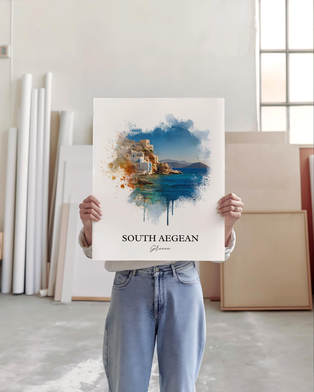 South Aegean Wall Art, Aegean Sea Print, Greece Watercolor Art, Greece Gift, South Aegean Travel Print, Travel Poster, Housewarming Gift